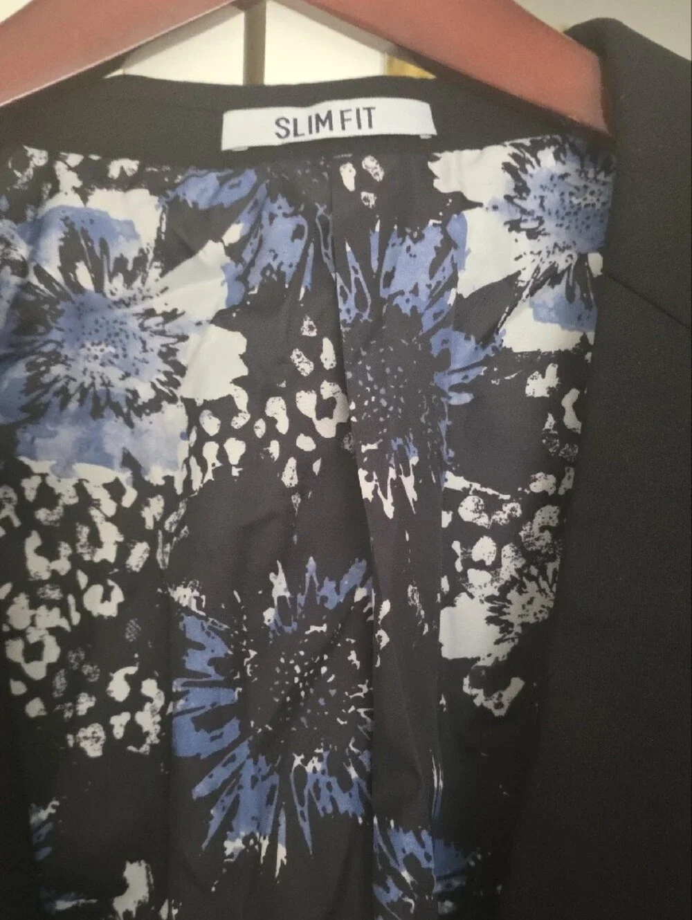 Classic Black Men's Blazer with Blue Floral Lining